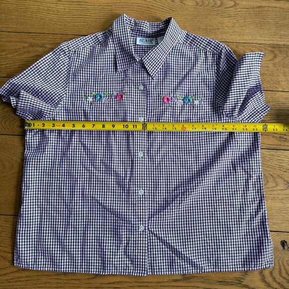 Blair Womens Boxy Button Up Gingham Embroidery Cropped SZ L - Picture 6 of 7